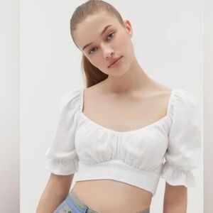 Urban Outfitters White Puff Sleeve Crop Top with tie in the back